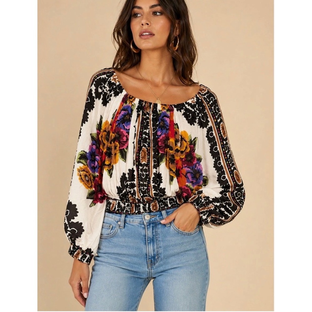 Rachel Zoe Off the Shoulder Floral Smocked Waist Blouse